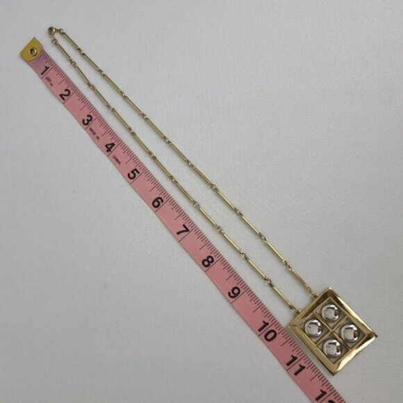 VINTAGE Artistry Necklace Gold Tone Square Pendant - Picture 7 of 8